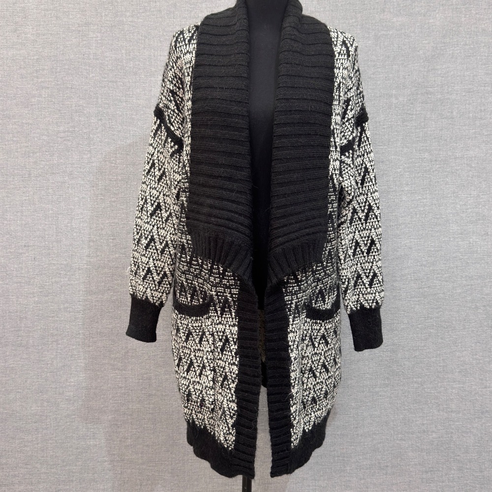 Cynthia Rowley Womens Geometric Wool Alpaca Blend Shawl Collar Cardigan Medium